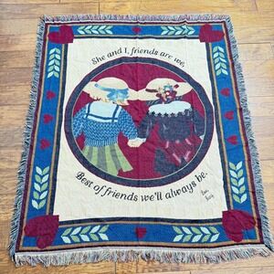 VTG Mohawk Home Woven Throw Blanket Friendship Girl Heart Floral Farmhouse 50x60